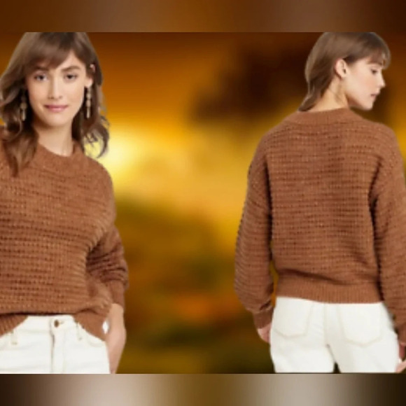 Crocheted Open Knit dropped shoulder Cropped sweater Size Large Brown - Picture 5 of 10